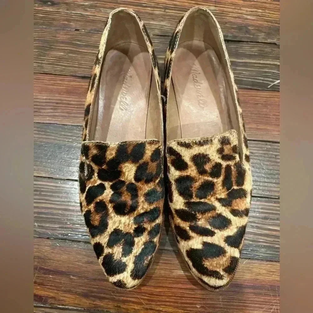 Madewell The Orson Womens Size 7 Loafer Leopard Print Shoes Calf Hair Leather - Picture 2 of 8